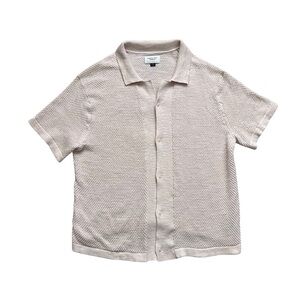 American Eagle Mens Button Up Sweater Polo Collar Shirt Beige Cream Casual Large